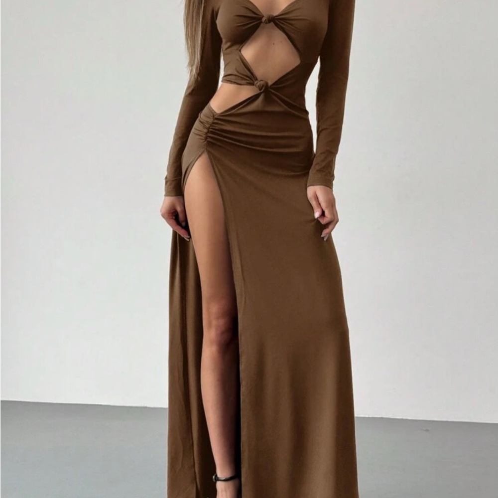 Brown Cut-Out Maxi Dress